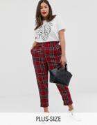 New Look Curve Plaid Check Paperbag Pants In Red - Red