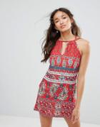 Band Of Gypsies High Neck Crochet Back Festival Dress - Red