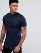 Armani Exchange Slim Fit Cotton Stretch Short Sleeve Shirt In Navy - Navy