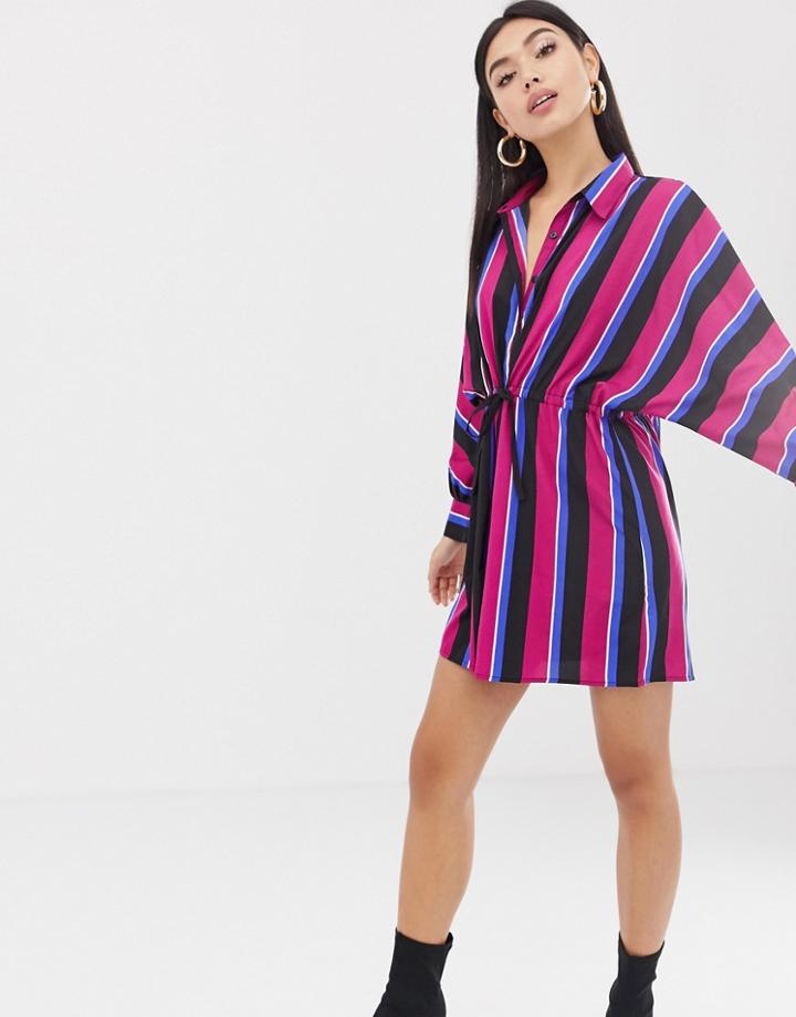 Boohoo Shirt Dress In Multi Stripe With Batwing Sleeves - Multi