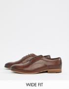 Asos Design Wide Fit Lace Up Shoes In Brown Leather With Natural Sole - Brown