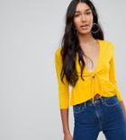 Asos Tall Top With Knot Front Ruffle - Yellow