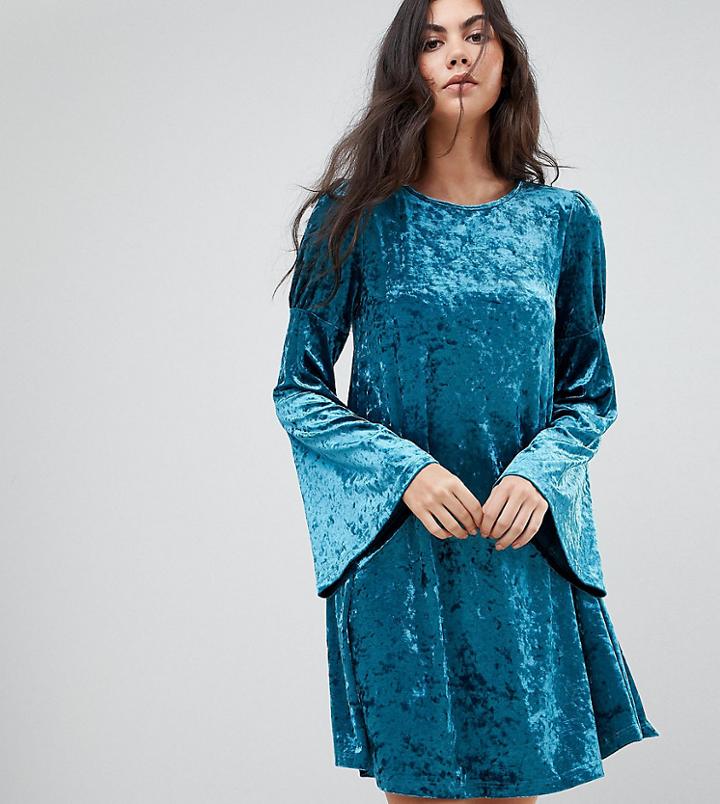 Glamorous Tall Long Sleeve Swing Dress In Crushed Velvet