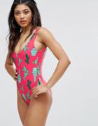 Boohoo Cactus Print Swimsuit - Multi