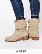 Asos Anika Wide Fit Suede Pull On Ankle Boots - Beige