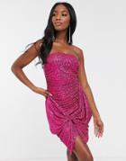 Club L London Sequin Bandeau Oversized Bow Dress In Pink