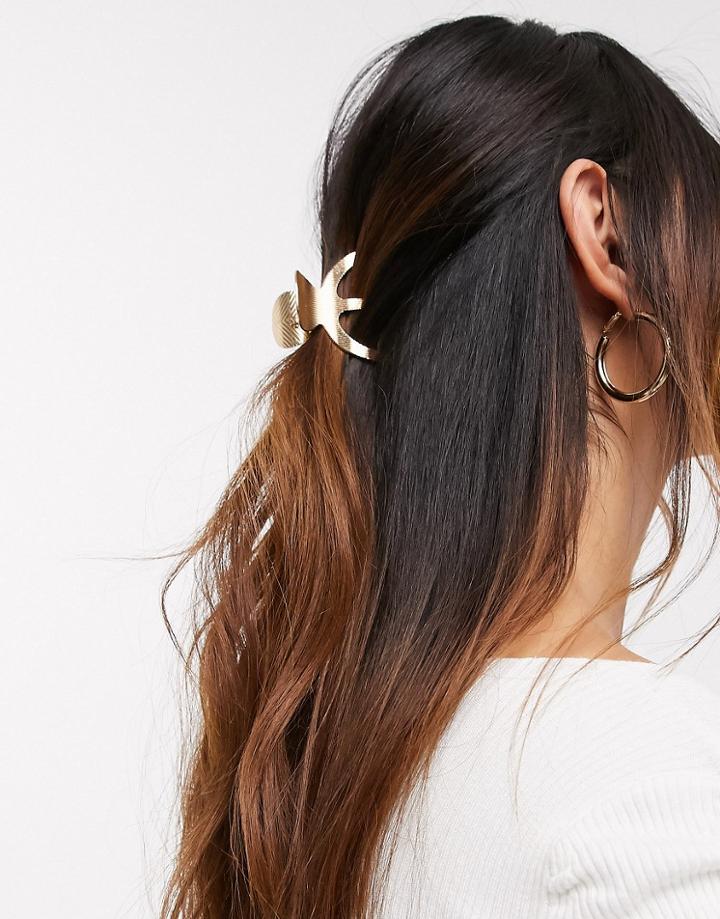 Asos Design Hair Clip Claw In Textured Claw Design In Gold Tone