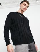 Bershka Oversized Cable Knit Sweater In Black