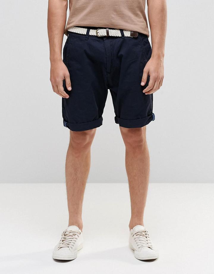 Esprit Chino Shorts With Woven Belt - Navy