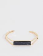 Asos Design Cuff Bracelet With Faux Semi Precious Bar And Cut Out Design In Gold Tone - Gold