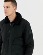Burton Menswear Fleece Collar Puffer Jacket In Black