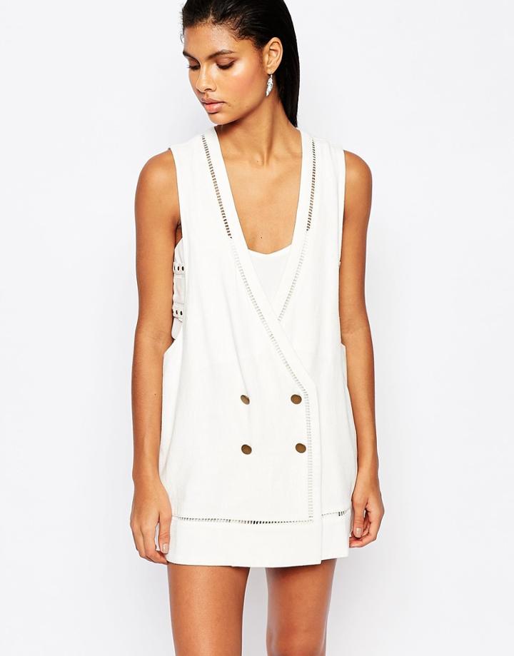 Moon River Studded Sleeveless Linen Jacket - Ivory