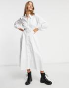 Fashion Union Midi Shirt Dress With Cut Outs In Poplin-white