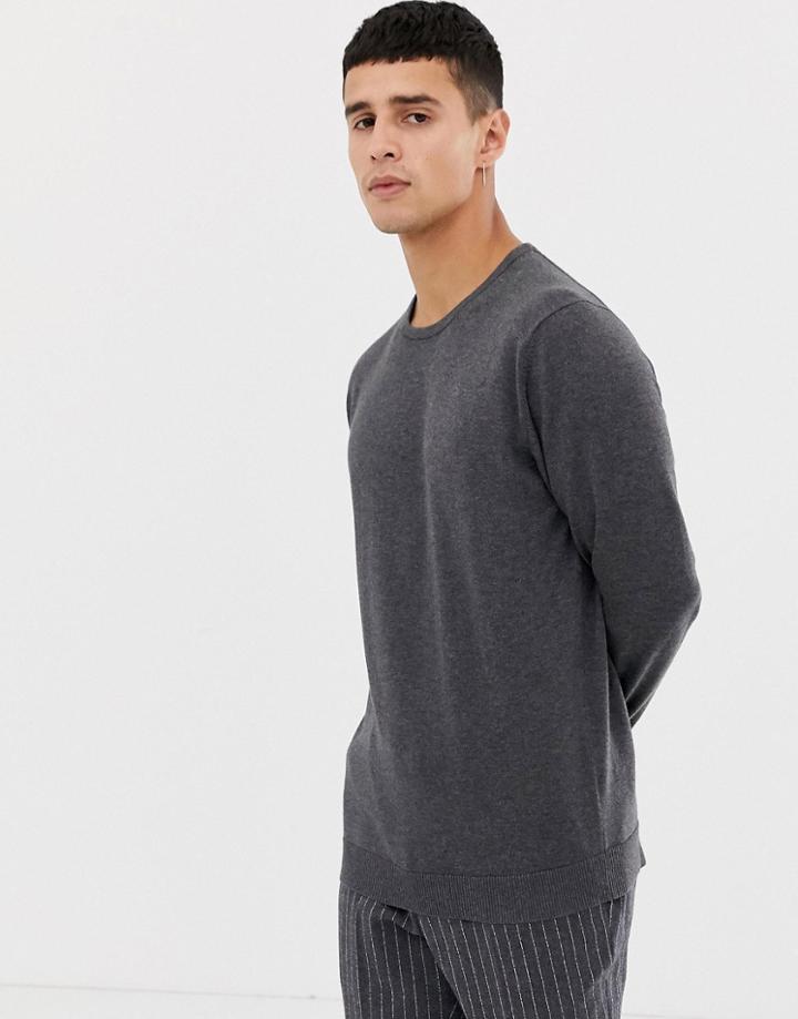 Selected Homme Crew Neck Knitted Sweater In Gray
