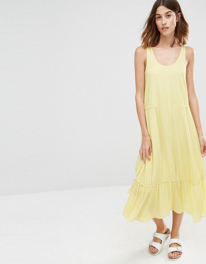 Warehouse Tiered Midi Dress - Yellow
