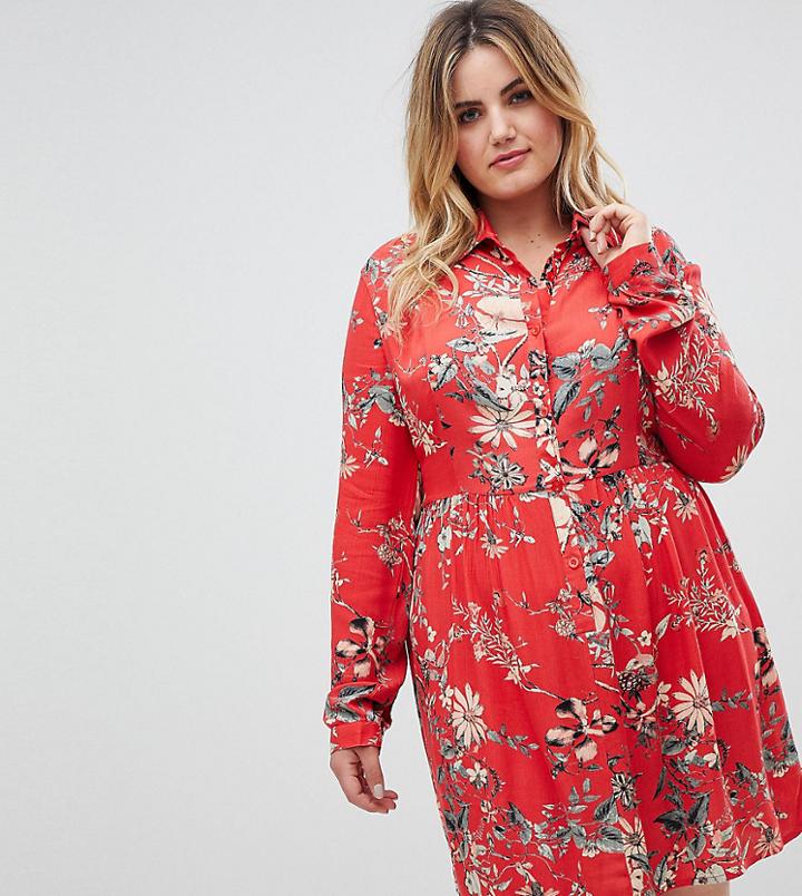 Club L Plus Printed Collar Detailed Shirt Dress - Multi