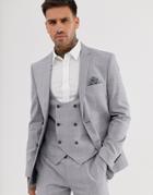 Harry Brown Skinny Fit Light Gray Stretch Check Suit Jacket