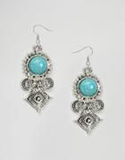 Reclaimed Vintage Turquoise Stone Drop Earrings - Silver