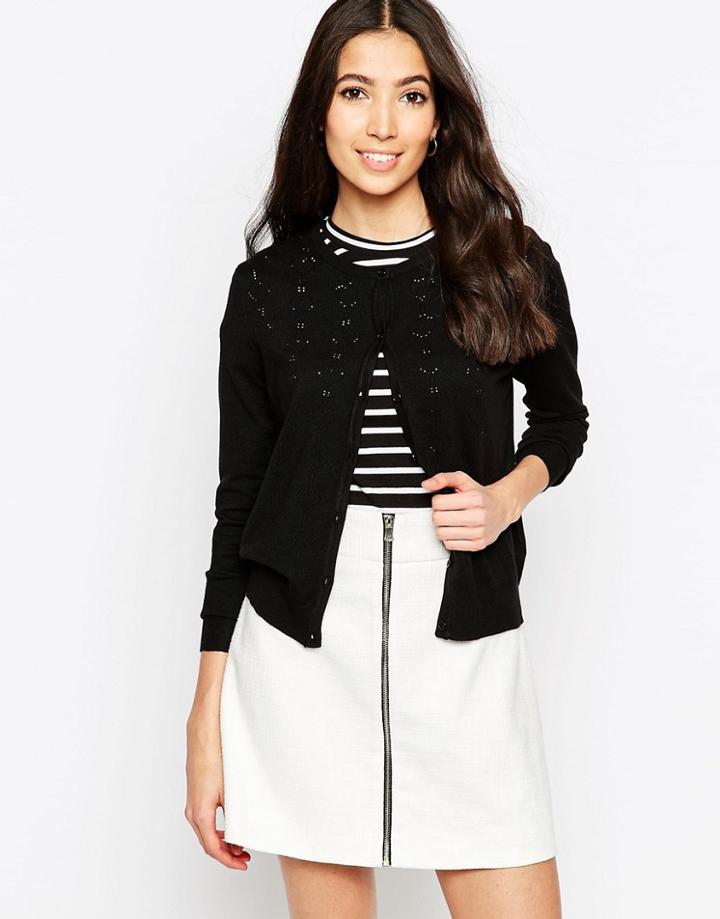 Sugarhill Boutique Fern Heart Pointelle Cardigan - Black