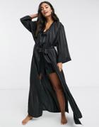 Loungeable Stripe Jacquard Maxi Kimono In Black