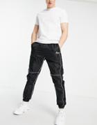 Liquor N Poker Nylon Sweatpants In Black With White Piping