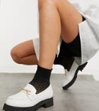 Raid Wide Fit Empire Chunky Loafers In White With Gold Snaffle