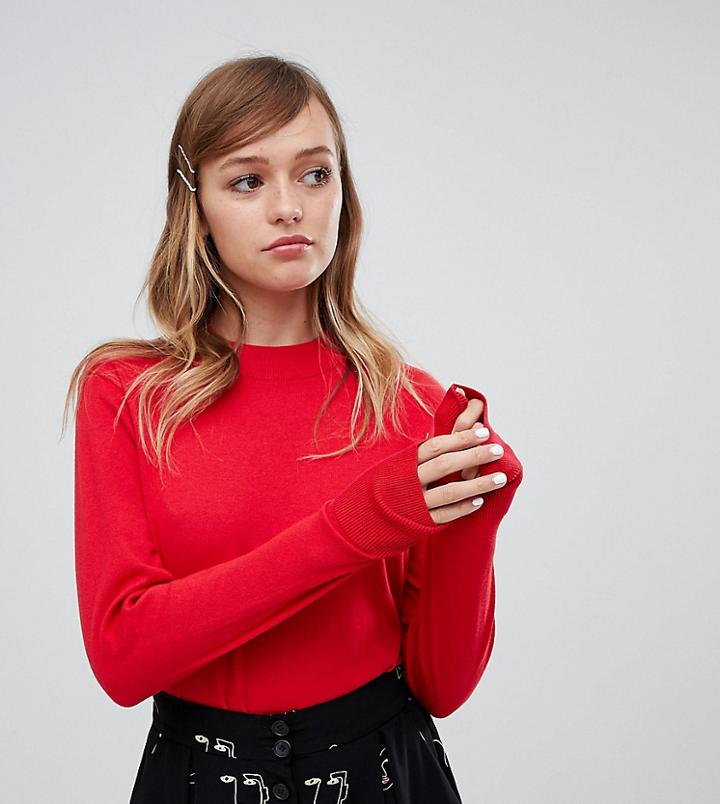 Monki Lightweight High Neck Sweater In Red