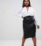 Outrageous Fortune Plus Wrap Front Pu Midi Skirt In Black - Black