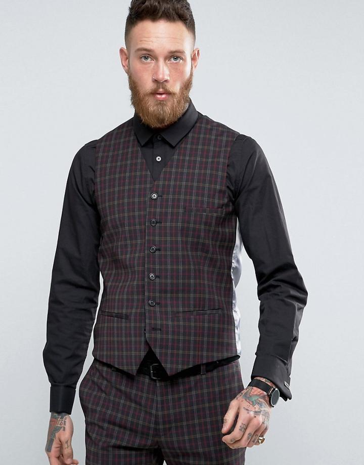 Heart & Dagger Super Skinny Vest In Check - Green