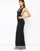Club L Open Back Strap Detail Maxi Dress With Fishtail - Black