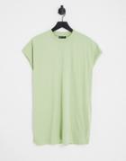 Asos Design Oversized Longline T-shirt With Roll Sleeve In Washed Green