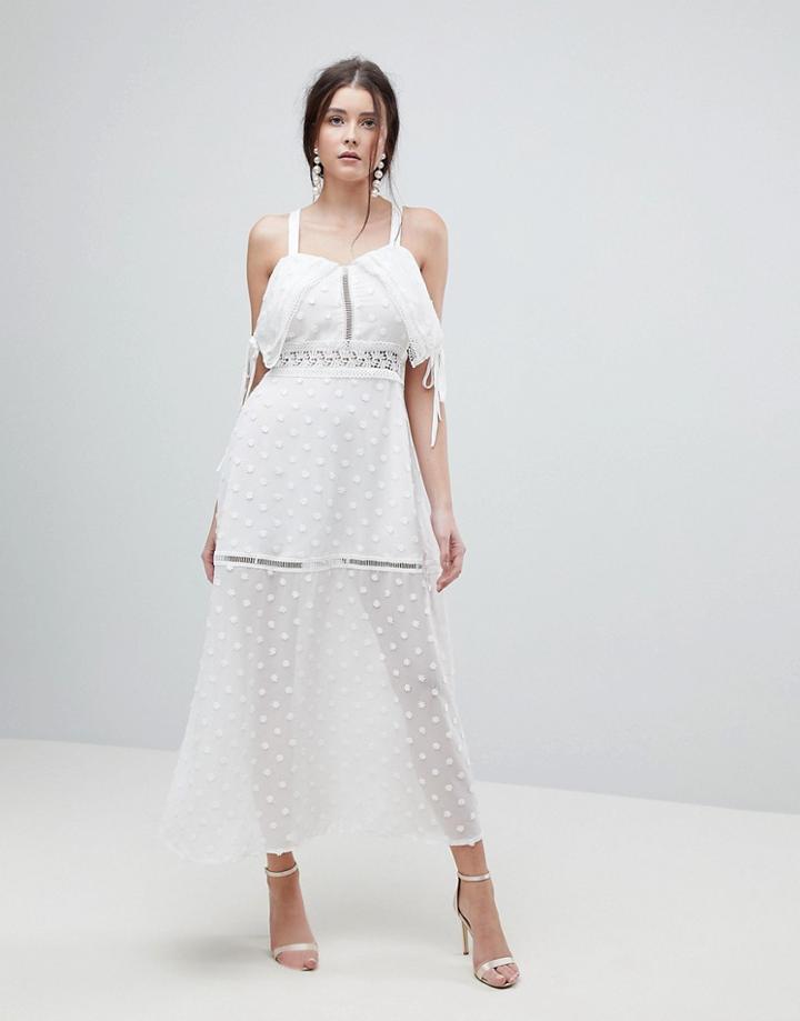 Lioness Cross Back Layered Folk Midaxi Dress - White
