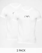 Emporio Armani Crew Neck 2 Pack T-shirt With Chest Logo In Muscle Fit - White