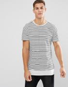 Jack & Jones Originals Long Line Stripe T-shirt With Step Hem - White