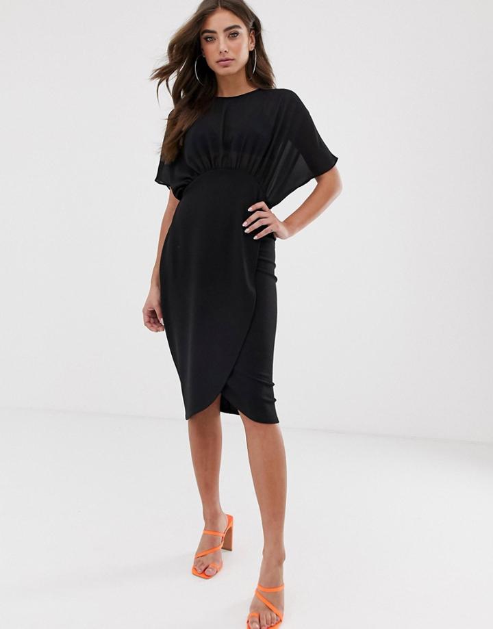 Asos Design Woven Mix Midi Pencil Dress-black