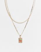 Asos Design Multirow Necklace With Cherry Tag Pendant In Gold Tone