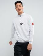 Wasted Paris Half Zip Sweathshirt With Worldwide Sleeve Print - Gray