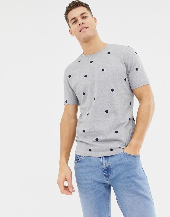 Asos Design Relaxed T-shirt With Polka Dot Print - Gray