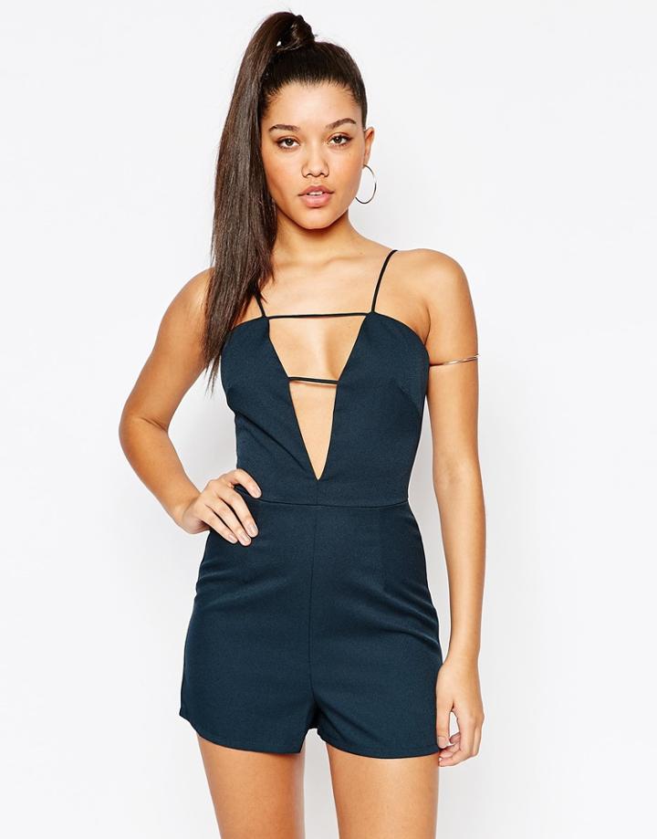 Missguided Cage Front Strappy Romper - Navy