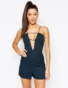 Missguided Cage Front Strappy Romper - Navy