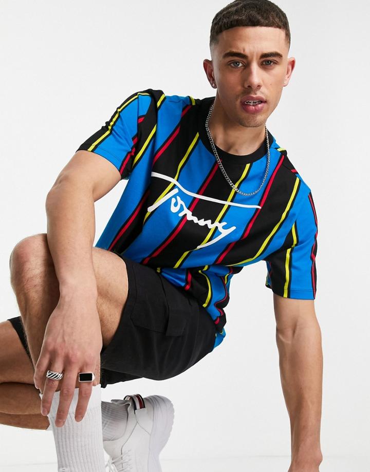 Tommy Hilfiger Swim T-shirt With Chest Script Logo In Blue Stripe-multi