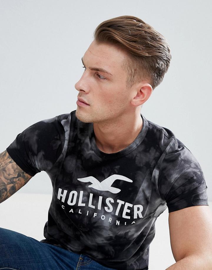 Hollister Iconic Applique Logo Marl Stripe T-shirt In Black - Black