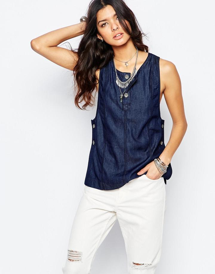 G-star Button Detail Overall Denim Top - Blue