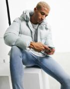 Asos Design Puffer Jacket With Detachable Hood In Gray - Gray-grey
