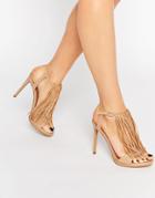 Kendall & Kylie Aries Nappa Leather Fine Fringed Heeled Sandals - Dark Dune