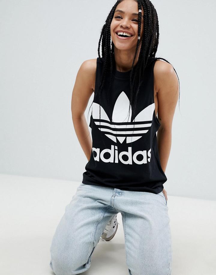 Adidas Originals Adicolor Big Trefoil Tank Top In Black - Black