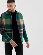 Asos Design Zip Through Jacket In Green Check - Green