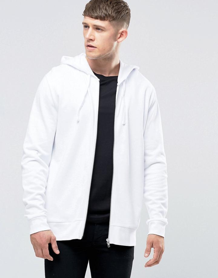 Asos Zip Up Hoodie In White - Black