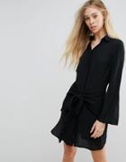 New Look Tie Front Shirt Dress - Black