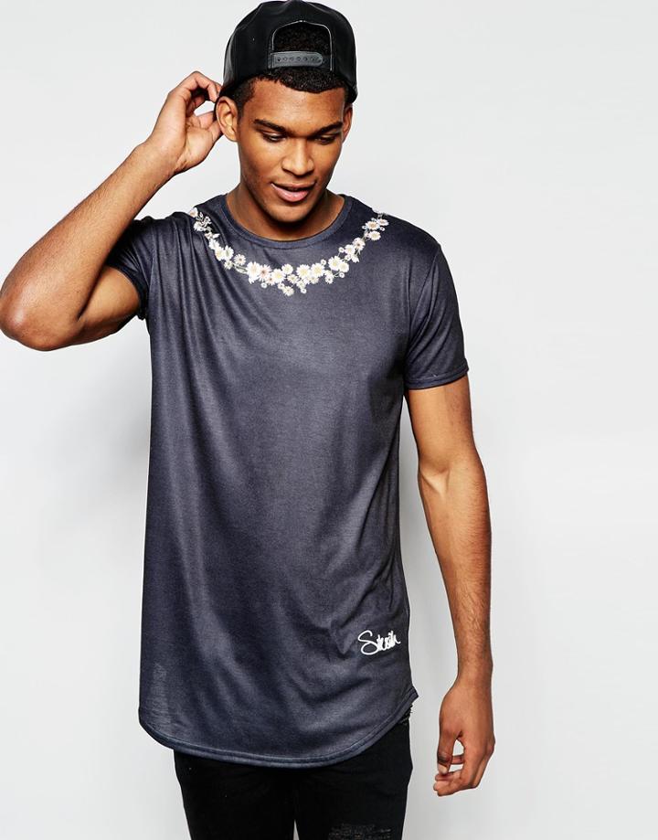 Siksilk Longline T-shirt With Daisy Chain Print - Black